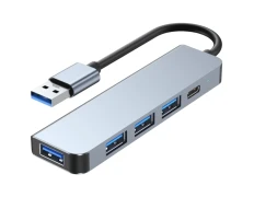 Hub USB Plata 5 en 1 BYL-2301U USB Tipo C+USB 3.0