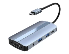Hub USB BYL-2105 8 en 1 USB-C Plata con VGA HDMI microSD TF - USB 3.0 2.0 Tipo C