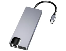 Hub USB-C 8 en 1 con HDMI, VGA, 2 USB 3.0, USB-C PD, SD/TF, RJ45 1000 Mbps