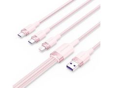 Cable USB-C, MicroUSB y Lightning Trenzado 1.5m Rosa Vention 2.0