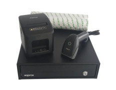 Kit TPV Approx Cajón Registrador Appcash33 Negro + Scan ApplS22 + Impresora Térmica Apppos80am-USB + Papel Cyt8060bpa