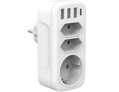 Ladrón de enchufes 4000W con 3 USB-A, 1 USB-C, 2 Tipo C, 1 Tipo F