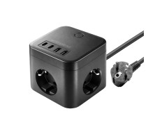 Regleta PowerCube Mars Gaming MD-CUBE35 con Cable 1.8m, 4 USB 3 Tomas de Corriente - Color Negro