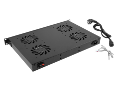 19" UNIDAD DE VENTILACIÓN / PANEL DE VENTILACIÓN CON LCD 4 VENTILADORES + TERMOSTATO 230V NEGRO