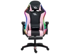 PowerGaming Silla LED RGB con Reposapiés Negro y Rosa