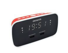 AIWA CRU-19 Red Radio Despertador con 2 Puertos USB de Carga 5V 2.4A