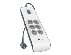 Regleta de Alimentación Belkin BSV604VF2M-V2 con Protección contra Sobretensiones y 6 Tomas + 2 USB-A 2,4 Botón