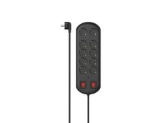 REGLETA ALIMENTACIÓN HAMA CON 10 TOMAS Y 2 INTERRUPTORES - 2M - NEGRO