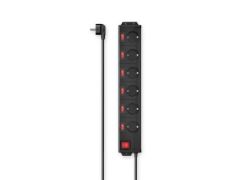REGLETA HAMA: 6 Tomas, Interruptor Individual, 1,4m, Color Negro