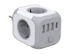 Regleta Cubo - Adaptador de enchufe 3x Tipo F 3x USB-A 1x USB-C