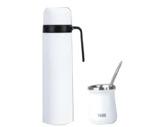 Termo Mate Bombilla y Calabaza Blanco - Set Completo para Mate
