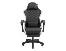 Silla Gamer Mars Gaming MGCXBBL Negra y Blanca Reclinable Reposabrazos Ajustable Reposapiés Cojines