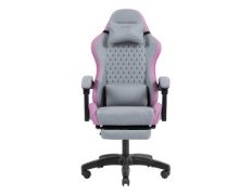 Silla Gamer Mars Gaming Textil Rosa Plata Reclinable Reposapiés Extensible