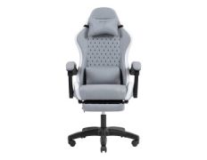 Silla Gamer MARS Gaming Blanca y Plata Diseño Textil Reclinable Reposapiés Extensible