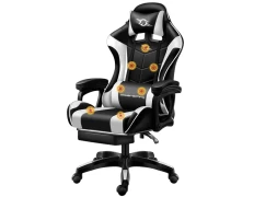 Silla Gaming PowerGaming con Masaje 7 puntos en Blanco/Negro Reposapiés