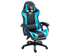 Juego de Silla PowerGaming con Reposapiés en Negro y Azul