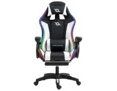 PowerGaming LED RGB Silla 7 Puntos Masaje Reposapiés Negro y Blanco