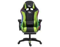 PowerGaming Silla LED RGB Reposapiés Negro+Verde
