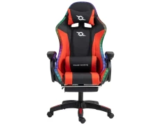 Silla Gaming PowerGaming LED RGB con Altavoz Bluetooth, Masaje y Reposapiés - Negro+Rojo