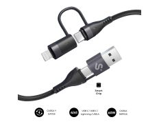 CABLE TOP 4 EN 1 60W USB-A/2xUSB-C/LIGHTNING 1 M NEGRO SUBBLIM