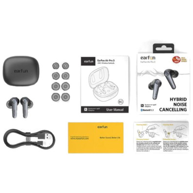 Auriculares Earfun Air Pro 3 ANC (Carga inalámbrica) Negro