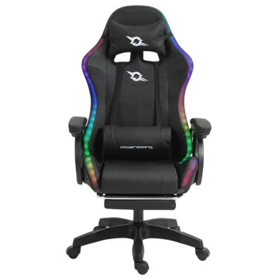 PowerGaming Silla LED RGB con Altavoz, Masaje y Reposapiés en Negro