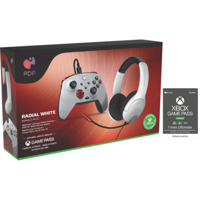 PDP Bundle Radial White con Controlador Cable + Headset Gaming + Game Pass Xbox One